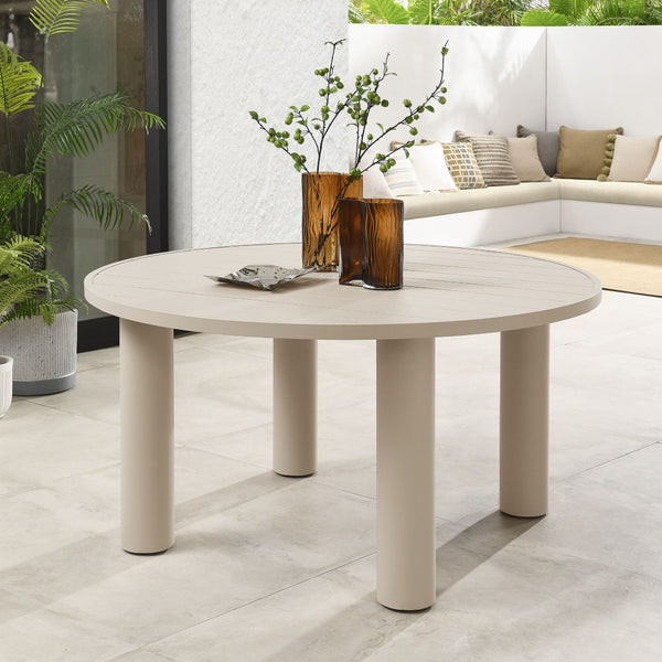 Modway Furniture Nautica Outdoor Patio 60" Round Aluminum Dining Table – Stylish, Durable Centerpiece for 4-6 Guests Taupe EEI-6981-TAU