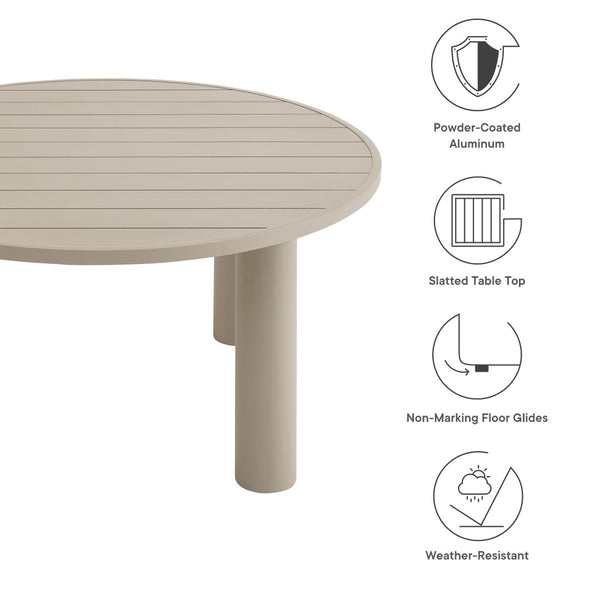 Modway Furniture Nautica Outdoor Patio 60" Round Aluminum Dining Table – Stylish, Durable Centerpiece for 4-6 Guests Taupe EEI-6981-TAU