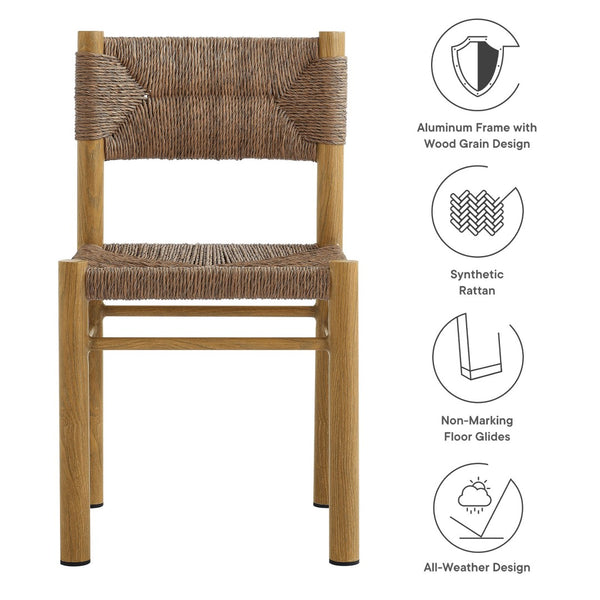 Modway Furniture Parkland Outdoor Dining Side Chairs Set of 2 – Premium Rattan & Aluminum for Ultimate Comfort & Style Natural EEI-6982-NAT