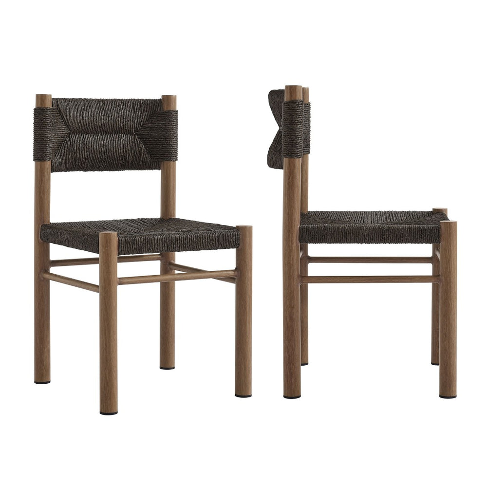 Modway Furniture Parkland Outdoor Dining Side Chairs Set of 2 – Premium Rattan & Aluminum for Ultimate Comfort & Style Walnut EEI-6982-WAL