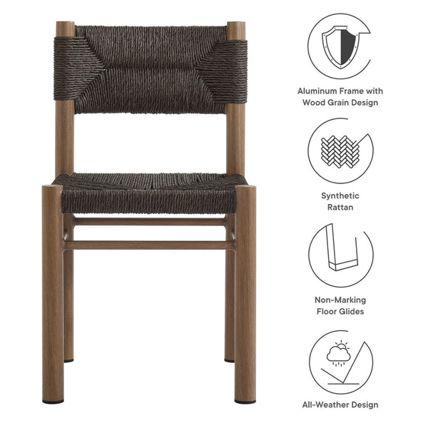 Modway Furniture Parkland Outdoor Dining Side Chairs Set of 2 – Premium Rattan & Aluminum for Ultimate Comfort & Style Walnut EEI-6982-WAL
