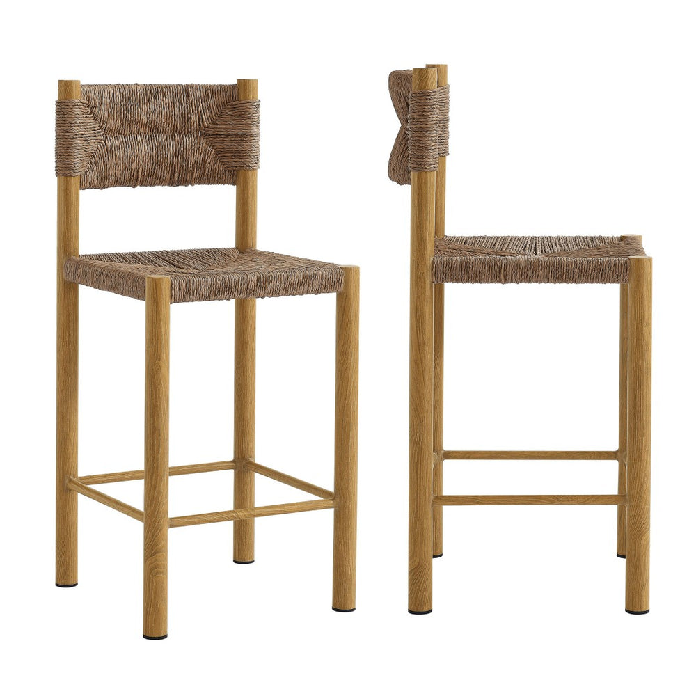 Modway Furniture Parkland Outdoor Patio Rattan & Aluminum Counter Stools Set of 2 - Durable, Stylish & Ready to Use Natural EEI-6983-NAT