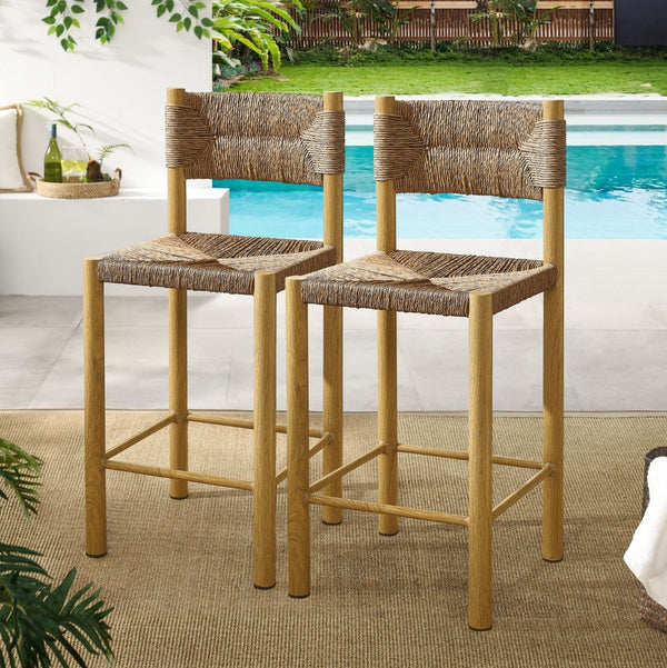 Modway Furniture Parkland Outdoor Patio Rattan & Aluminum Counter Stools Set of 2 - Durable, Stylish & Ready to Use Natural EEI-6983-NAT
