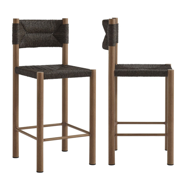 Modway Furniture Parkland Outdoor Patio Rattan & Aluminum Counter Stools Set of 2 - Durable, Stylish & Ready to Use Walnut EEI-6983-WAL