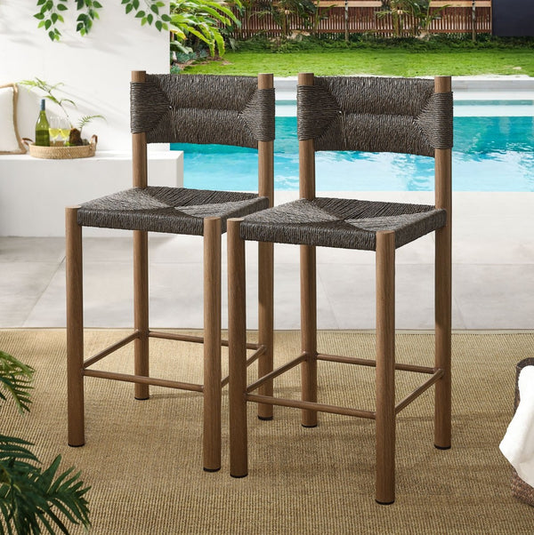 Modway Furniture Parkland Outdoor Patio Rattan & Aluminum Counter Stools Set of 2 - Durable, Stylish & Ready to Use Walnut EEI-6983-WAL