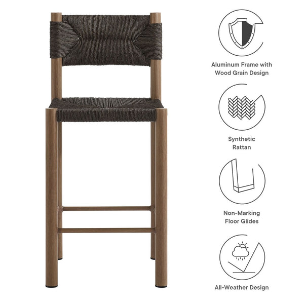 Modway Furniture Parkland Outdoor Patio Rattan & Aluminum Counter Stools Set of 2 - Durable, Stylish & Ready to Use Walnut EEI-6983-WAL