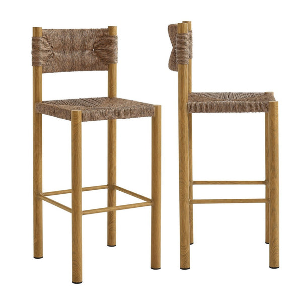 Modway Furniture Parkland Outdoor Bar Stools Set of 2 - Stylish Rattan & Aluminum for Patios and Poolside Relaxation Natural EEI-6984-NAT