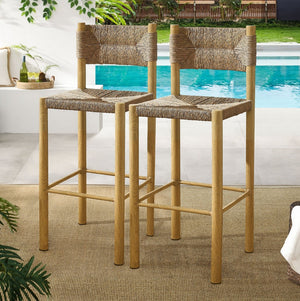 Modway Furniture Parkland Outdoor Bar Stools Set of 2 - Stylish Rattan & Aluminum for Patios and Poolside Relaxation Natural EEI-6984-NAT