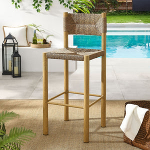 Modway Furniture Parkland Outdoor Bar Stools Set of 2 - Stylish Rattan & Aluminum for Patios and Poolside Relaxation Natural EEI-6984-NAT