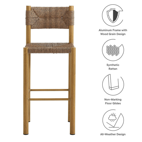 Modway Furniture Parkland Outdoor Bar Stools Set of 2 - Stylish Rattan & Aluminum for Patios and Poolside Relaxation Natural EEI-6984-NAT