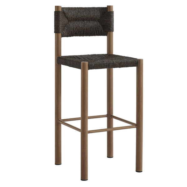 Modway Furniture Parkland Outdoor Bar Stools Set of 2 - Stylish Rattan & Aluminum for Patios and Poolside Relaxation Walnut EEI-6984-WAL