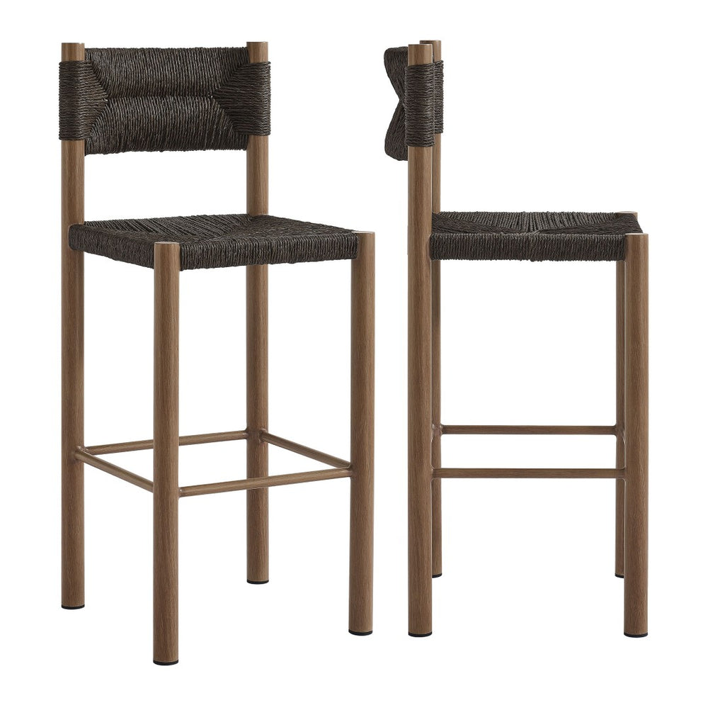 Modway Furniture Parkland Outdoor Bar Stools Set of 2 - Stylish Rattan & Aluminum for Patios and Poolside Relaxation Walnut EEI-6984-WAL