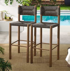 Modway Furniture Parkland Outdoor Bar Stools Set of 2 - Stylish Rattan & Aluminum for Patios and Poolside Relaxation Walnut EEI-6984-WAL