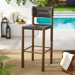 Modway Furniture Parkland Outdoor Bar Stools Set of 2 - Stylish Rattan & Aluminum for Patios and Poolside Relaxation Walnut EEI-6984-WAL