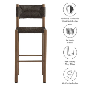 Modway Furniture Parkland Outdoor Bar Stools Set of 2 - Stylish Rattan & Aluminum for Patios and Poolside Relaxation Walnut EEI-6984-WAL