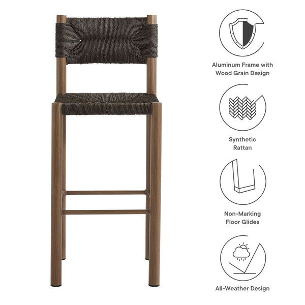 Modway Furniture Parkland Outdoor Bar Stools Set of 2 - Stylish Rattan & Aluminum for Patios and Poolside Relaxation Walnut EEI-6984-WAL