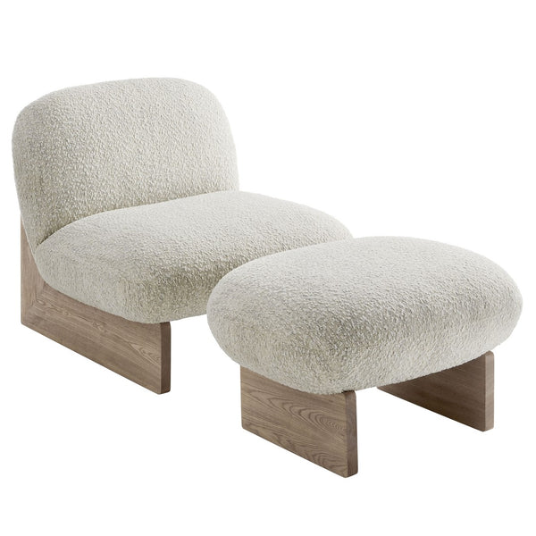 Modway Furniture Loyal Boucle Fabric Accent Chair and Ottoman Set – Modern Comfort with Stylish Design for Any Space Pearl Oak EEI-6988-PRL-OAK
