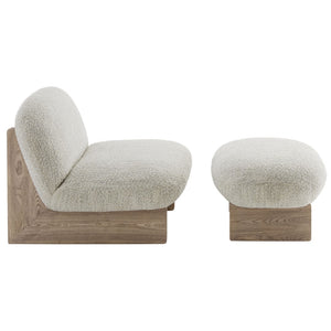 Modway Furniture Loyal Boucle Fabric Accent Chair and Ottoman Set – Modern Comfort with Stylish Design for Any Space Pearl Oak EEI-6988-PRL-OAK