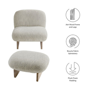 Modway Furniture Loyal Boucle Fabric Accent Chair and Ottoman Set – Modern Comfort with Stylish Design for Any Space Pearl Oak EEI-6988-PRL-OAK