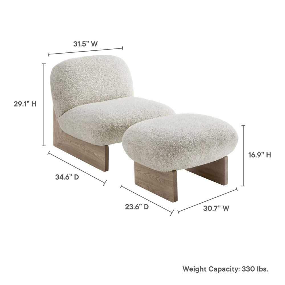 Modway Furniture Loyal Boucle Fabric Accent Chair and Ottoman Set – Modern Comfort with Stylish Design for Any Space Pearl Oak EEI-6988-PRL-OAK