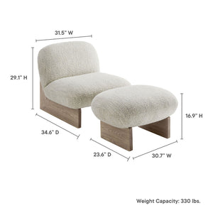 Modway Furniture Loyal Boucle Fabric Accent Chair and Ottoman Set – Modern Comfort with Stylish Design for Any Space Pearl Oak EEI-6988-PRL-OAK