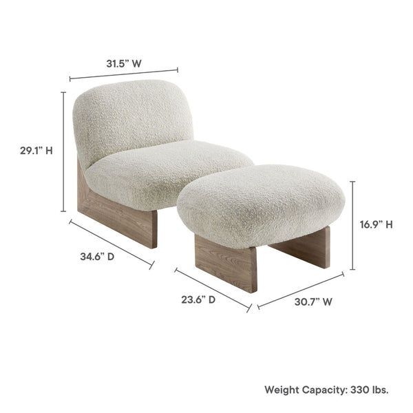 Modway Furniture Loyal Boucle Fabric Accent Chair and Ottoman Set – Modern Comfort with Stylish Design for Any Space Pearl Oak EEI-6988-PRL-OAK