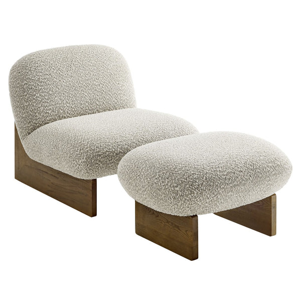 Modway Furniture Loyal Boucle Fabric Accent Chair and Ottoman Set – Modern Comfort with Stylish Design for Any Space River Rock Walnut EEI-6988-RIV-WAL
