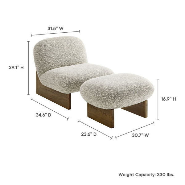 Modway Furniture Loyal Boucle Fabric Accent Chair and Ottoman Set – Modern Comfort with Stylish Design for Any Space River Rock Walnut EEI-6988-RIV-WAL