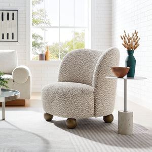 Modway Furniture Monroe Boucle Fabric Accent Chair - Mid-Century Design with Plush Comfort for Any Modern Space Coral Walnut EEI-6989-COR-WAL