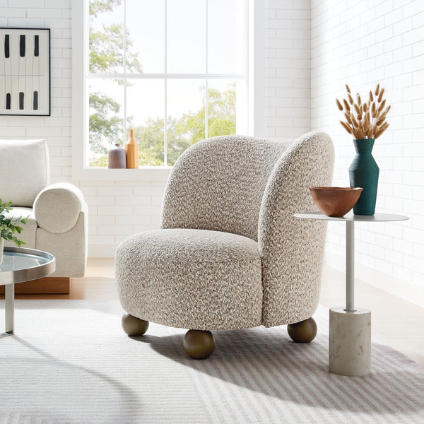 Modway Furniture Monroe Boucle Fabric Accent Chair - Mid-Century Design with Plush Comfort for Any Modern Space Coral Walnut EEI-6989-COR-WAL