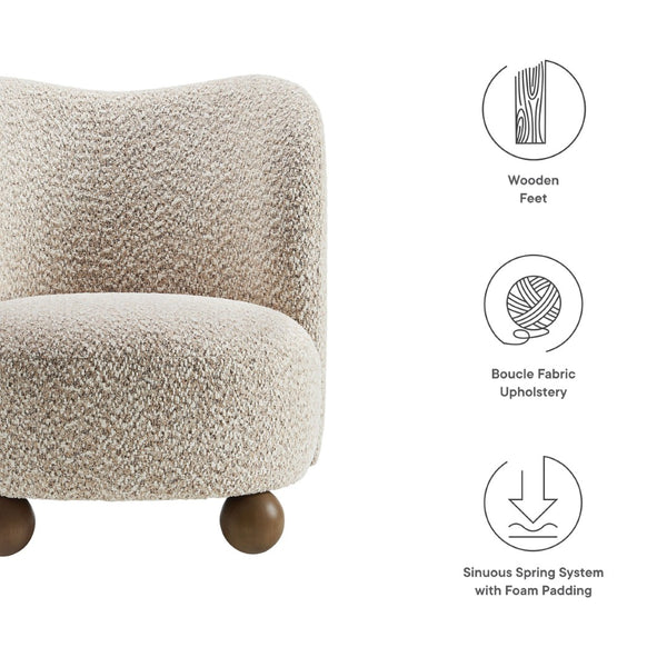 Modway Furniture Monroe Boucle Fabric Accent Chair - Mid-Century Design with Plush Comfort for Any Modern Space Coral Walnut EEI-6989-COR-WAL