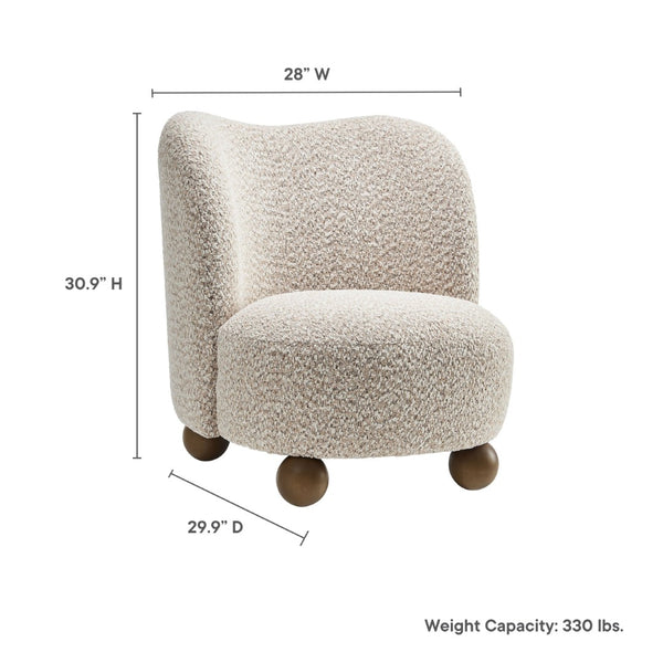 Modway Furniture Monroe Boucle Fabric Accent Chair - Mid-Century Design with Plush Comfort for Any Modern Space Coral Walnut EEI-6989-COR-WAL