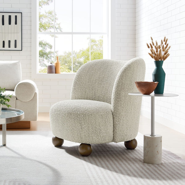 Modway Furniture Monroe Boucle Fabric Accent Chair - Mid-Century Design with Plush Comfort for Any Modern Space Pearl Walnut EEI-6989-PRL-WAL
