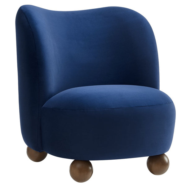 Modway Furniture Monroe Performance Velvet Accent Chair - Luxurious Comfort with Mid-Century Modern Design Appeal Midnight Blue Walnut EEI-6990-MID-WAL