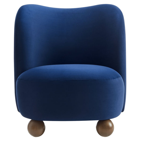 Modway Furniture Monroe Performance Velvet Accent Chair - Luxurious Comfort with Mid-Century Modern Design Appeal Midnight Blue Walnut EEI-6990-MID-WAL
