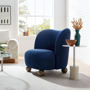 Modway Furniture Monroe Performance Velvet Accent Chair - Luxurious Comfort with Mid-Century Modern Design Appeal Midnight Blue Walnut EEI-6990-MID-WAL