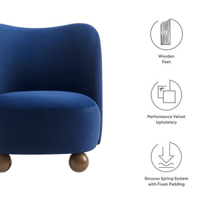 Modway Furniture Monroe Performance Velvet Accent Chair - Luxurious Comfort with Mid-Century Modern Design Appeal Midnight Blue Walnut EEI-6990-MID-WAL