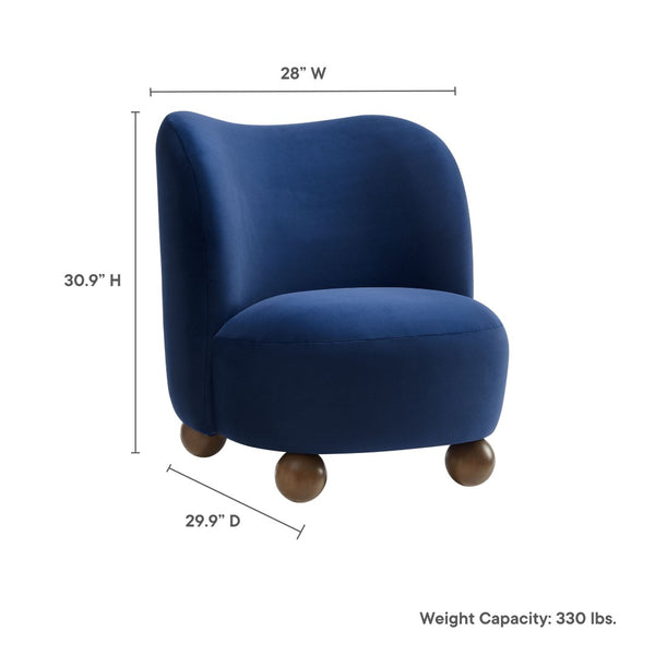 Modway Furniture Monroe Performance Velvet Accent Chair - Luxurious Comfort with Mid-Century Modern Design Appeal Midnight Blue Walnut EEI-6990-MID-WAL