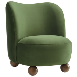 Modway Furniture Monroe Performance Velvet Accent Chair - Luxurious Comfort with Mid-Century Modern Design Appeal Moss Green Walnut EEI-6990-MOG-WAL