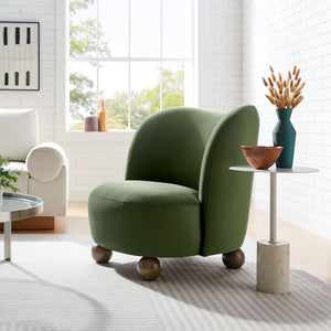 Modway Furniture Monroe Performance Velvet Accent Chair - Luxurious Comfort with Mid-Century Modern Design Appeal Moss Green Walnut EEI-6990-MOG-WAL