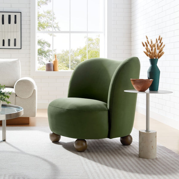 Modway Furniture Monroe Performance Velvet Accent Chair - Luxurious Comfort with Mid-Century Modern Design Appeal Moss Green Walnut EEI-6990-MOG-WAL