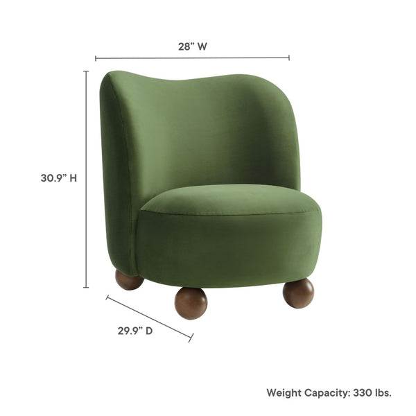 Modway Furniture Monroe Performance Velvet Accent Chair - Luxurious Comfort with Mid-Century Modern Design Appeal Moss Green Walnut EEI-6990-MOG-WAL