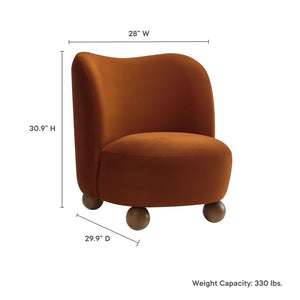 Modway Furniture Monroe Performance Velvet Accent Chair - Luxurious Comfort with Mid-Century Modern Design Appeal Rust Walnut EEI-6990-RUS-WAL