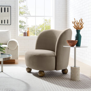 Modway Furniture Monroe Performance Velvet Accent Chair - Luxurious Comfort with Mid-Century Modern Design Appeal Taupe Walnut EEI-6990-TAU-WAL