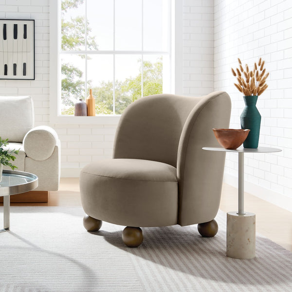 Modway Furniture Monroe Performance Velvet Accent Chair - Luxurious Comfort with Mid-Century Modern Design Appeal Taupe Walnut EEI-6990-TAU-WAL