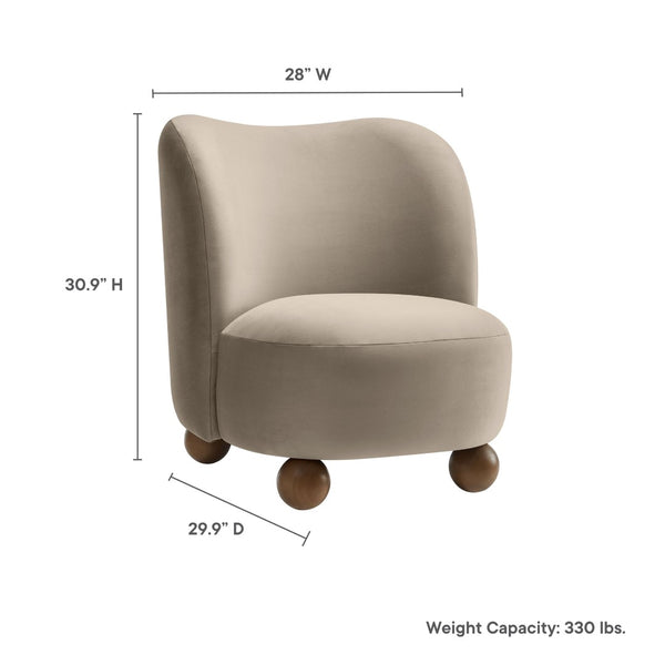 Modway Furniture Monroe Performance Velvet Accent Chair - Luxurious Comfort with Mid-Century Modern Design Appeal Taupe Walnut EEI-6990-TAU-WAL