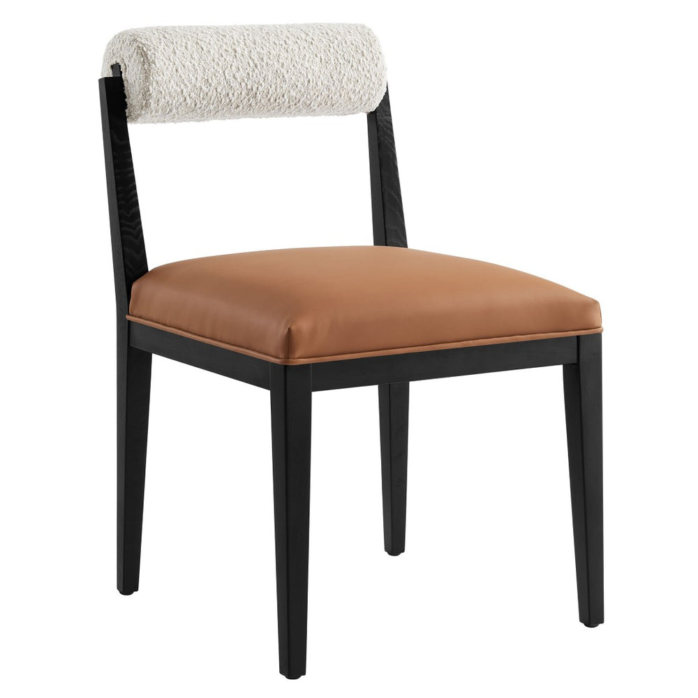 Modway Furniture Kai Boucle Dining Chair with Vegan Leather Seat - Modern Comfort and Style for Any Space EEI-6992-PRL-TAN-BLK