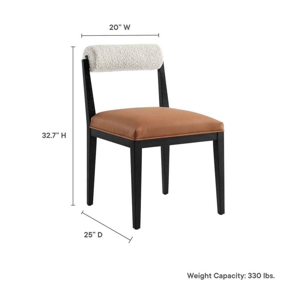 Modway Furniture Kai Boucle Dining Chair with Vegan Leather Seat - Modern Comfort and Style for Any Space EEI-6992-PRL-TAN-BLK