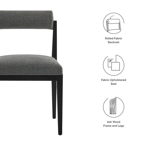 Modway Furniture Kai Fabric Dining Chair by Modway - Stylish Comfort with Rolled Backrest and Ash Wood Frame Design Charcoal Black EEI-6993-CHA-BLK