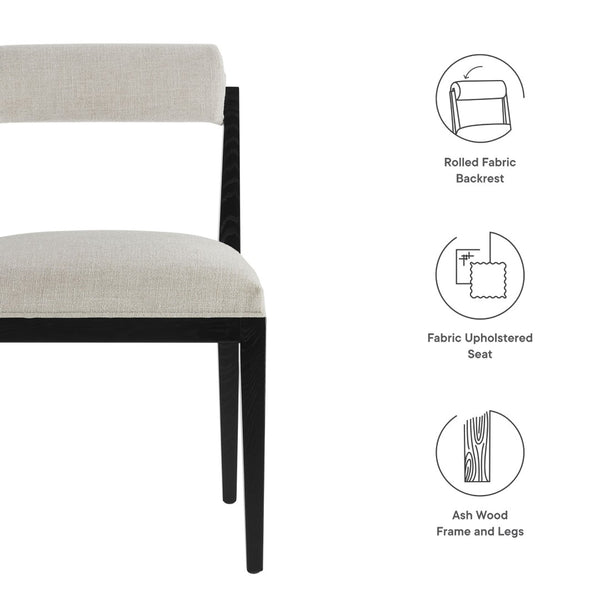 Modway Furniture Kai Fabric Dining Chair by Modway - Stylish Comfort with Rolled Backrest and Ash Wood Frame Design Linen Black EEI-6993-LIN-BLK
